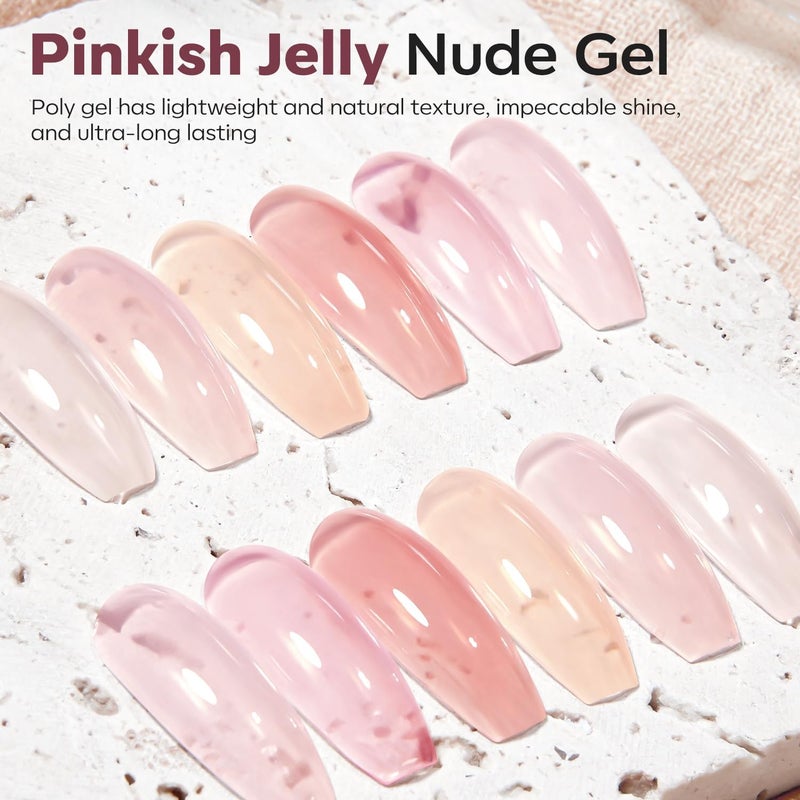 modelones Poly Gel Set 6 Colors Jelly Gel Milky White Sheer Pink Nude Translucent Nail Extension Kit DIY Art for Women - Image 2